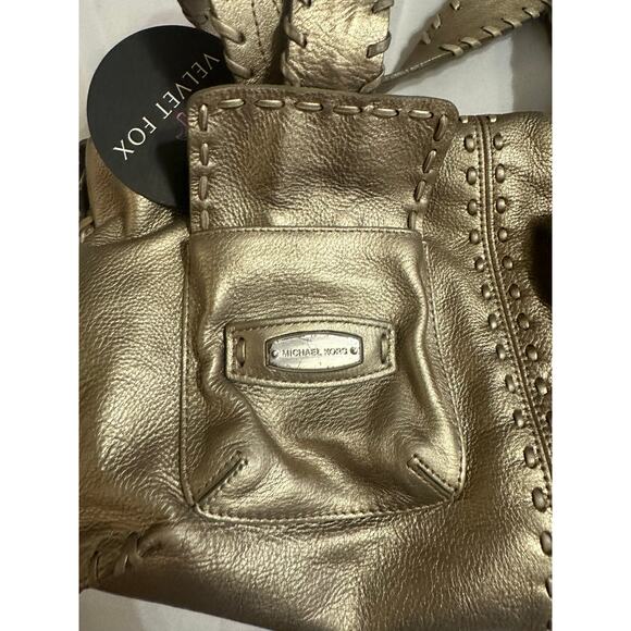 Michael Kors Metallic Gold Satchel Handbag – Western Stitch Detail - Picture 9 of 11